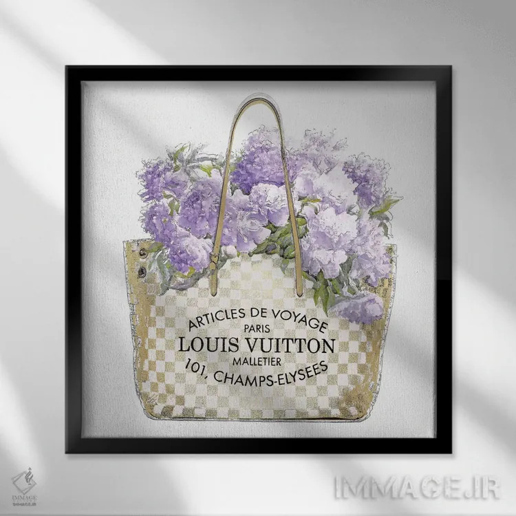 تابلو دکوراتیو دسته گل اسطوخودوس اثر مدلین بلیک - نمای قابدار مشکی