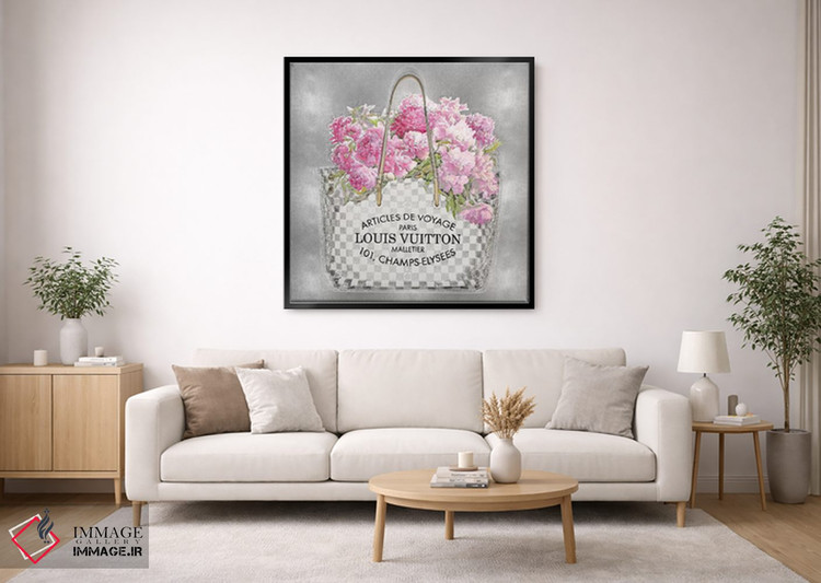 تابلو دکوراتیو دسته گل صورتی روی زمینه نقره ای اثر مدلین بلیک - D1B