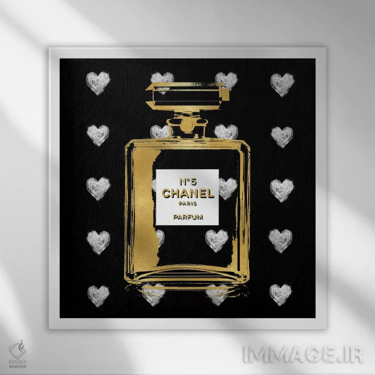 تابلو دکوراتیو قلب های نقره ای روی زمینه مشکی اثر مدلین بلیک - نمای قابدار سفید