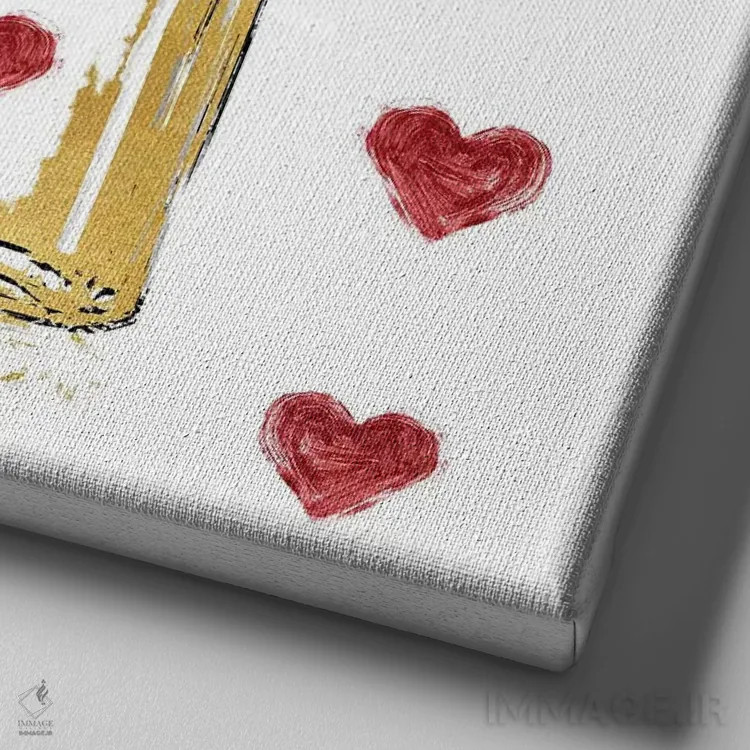 تابلو دکوراتیو عطر با قلب های قرمز اثر مدلین بلیک - نمای نزدیک بافت بوم