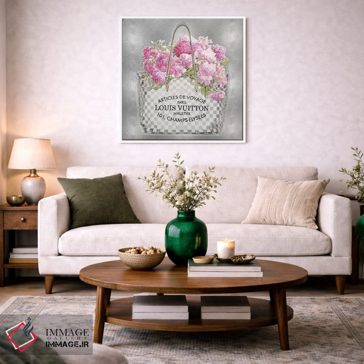 تابلو دکوراتیو دسته گل صورتی روی زمینه نقره ای اثر مدلین بلیک - D2W