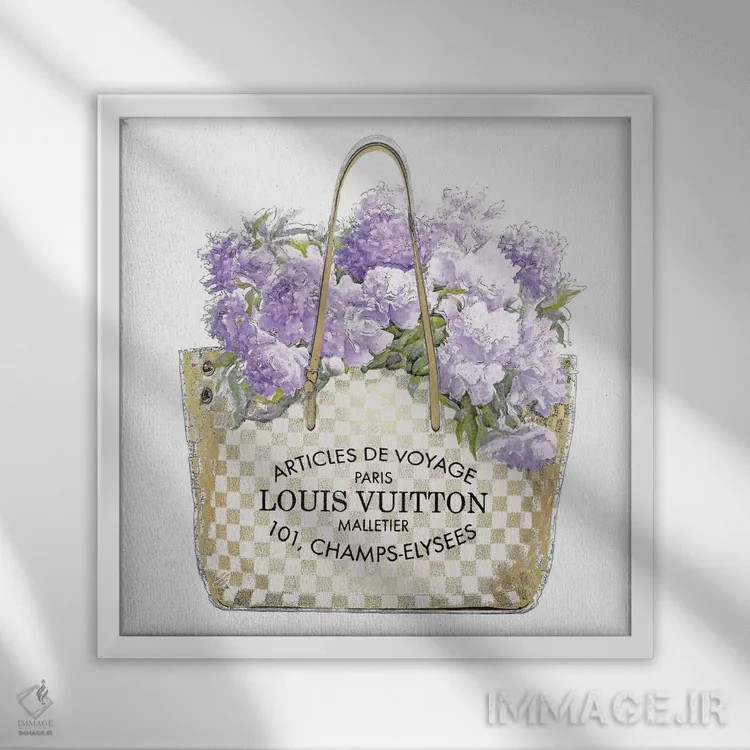 تابلو دکوراتیو دسته گل اسطوخودوس اثر مدلین بلیک - نمای قابدار سفید