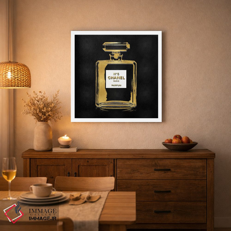 تابلو دکوراتیو عطر طلایی روی زمینه مشکی اثر مدلین بلیک - D2W