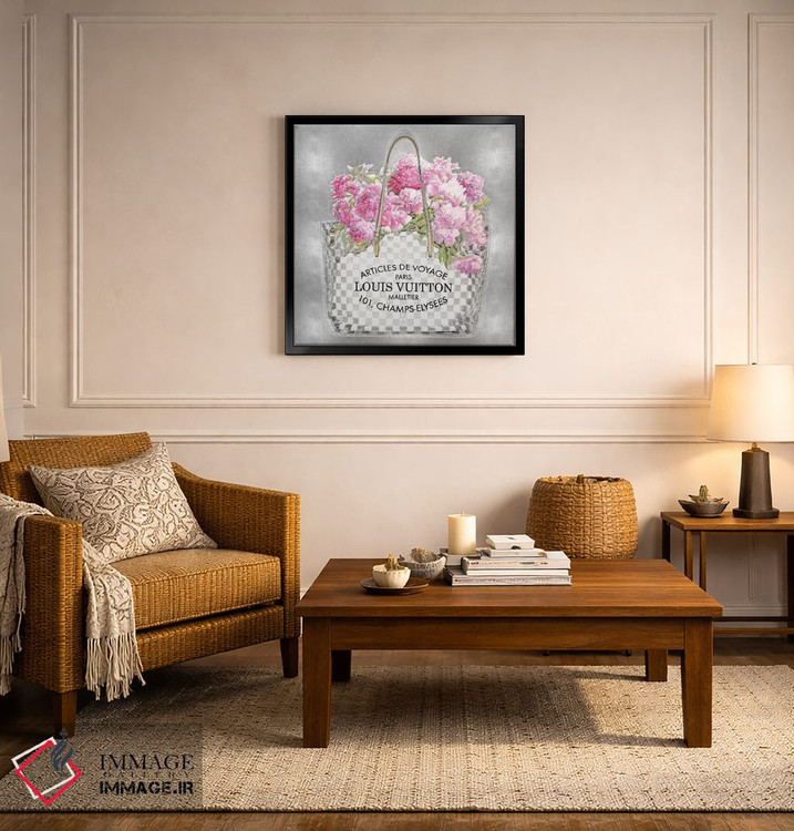 تابلو دکوراتیو دسته گل صورتی روی زمینه نقره ای اثر مدلین بلیک - D6B