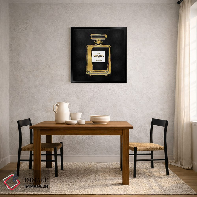 تابلو دکوراتیو عطر طلایی روی زمینه مشکی اثر مدلین بلیک - D3B