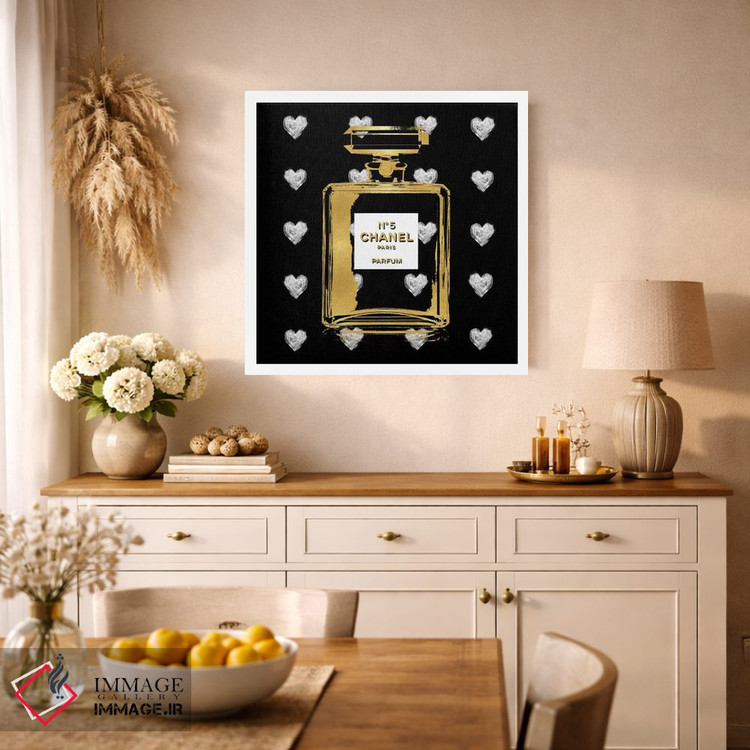 تابلو دکوراتیو قلب های نقره ای روی زمینه مشکی اثر مدلین بلیک - D1W