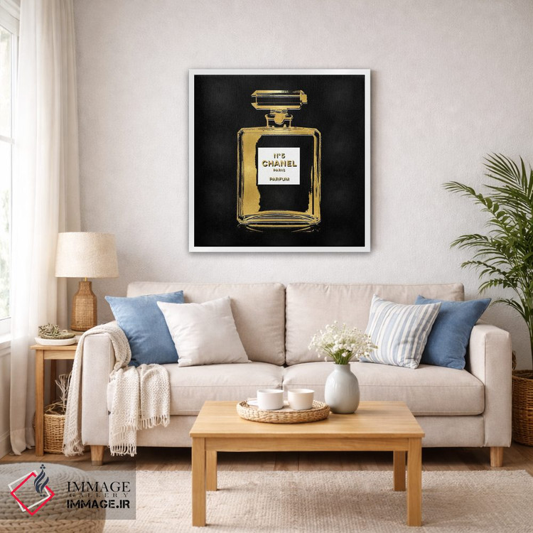 تابلو دکوراتیو عطر طلایی روی زمینه مشکی اثر مدلین بلیک - D5W