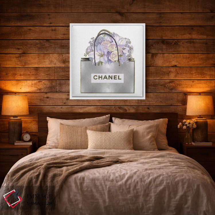 تابلو دکوراتیو کیف نقره ای و دسته گل بنفش اثر مدلین بلیک - D1W