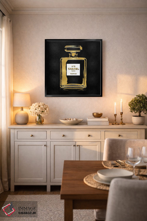 تابلو دکوراتیو عطر طلایی روی زمینه مشکی اثر مدلین بلیک - D6B