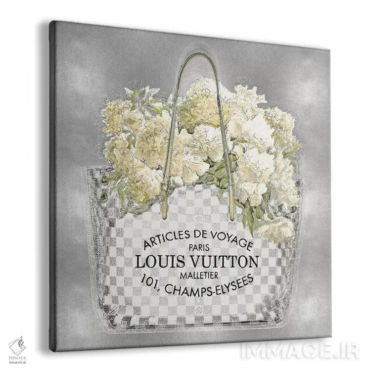 تابلو دکوراتیو دسته گل گلدار روی زمینه نقره ای اثر مدلین بلیک - نمای پرسپکتیو محصول