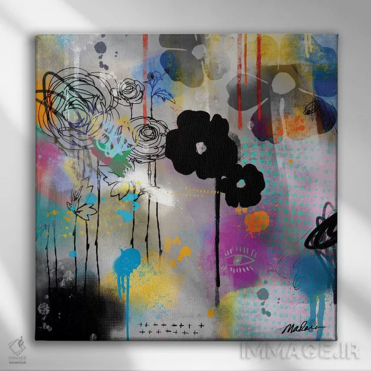 تابلو انتزاعی ارگانیک دیجیتال اثر مادارا میسون - نمای روبهرو روی دیوار