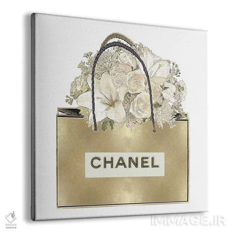 تابلو دکوراتیو کیف طلایی با دسته گل گلدار اثر مدلین بلیک - نمای پرسپکتیو محصول