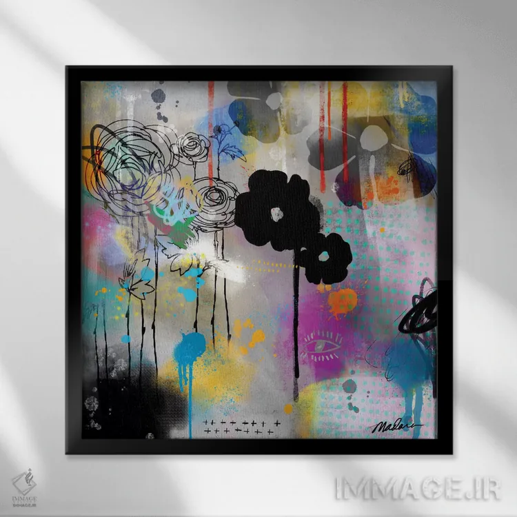 تابلو انتزاعی ارگانیک دیجیتال اثر مادارا میسون - نمای قابدار مشکی