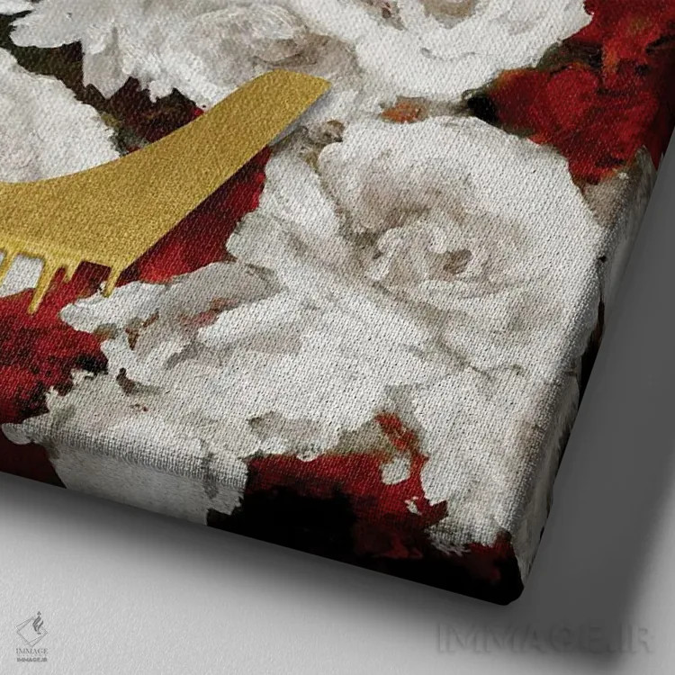 تابلو دکوراتیو مد و گل ها II اثر مدلین بلیک - نمای نزدیک بافت بوم