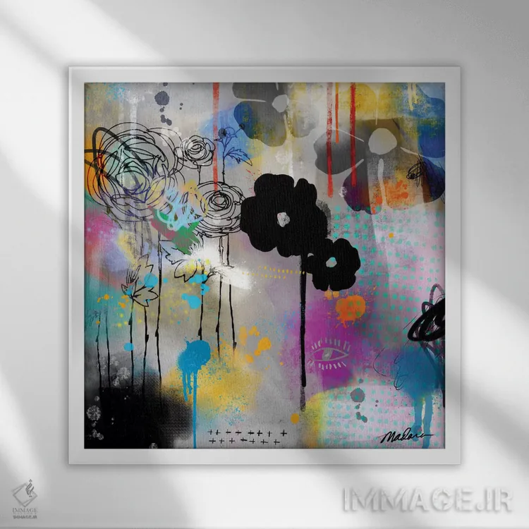 تابلو انتزاعی ارگانیک دیجیتال اثر مادارا میسون - نمای قابدار سفید