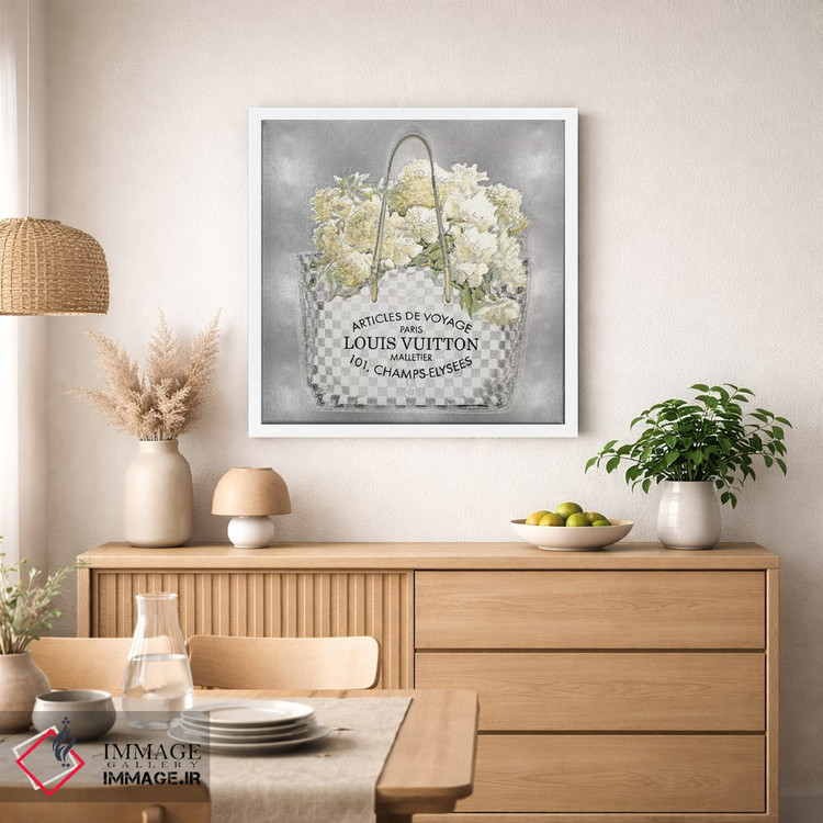 تابلو دکوراتیو دسته گل گلدار روی زمینه نقره ای اثر مدلین بلیک - D1W