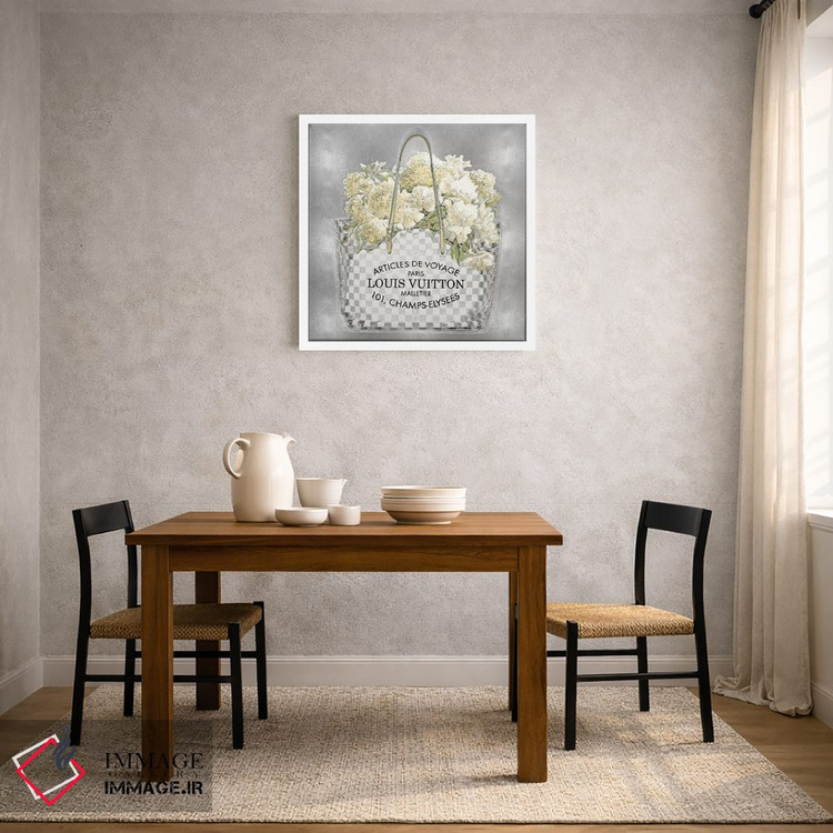 تابلو دکوراتیو دسته گل گلدار روی زمینه نقره ای اثر مدلین بلیک - D2W