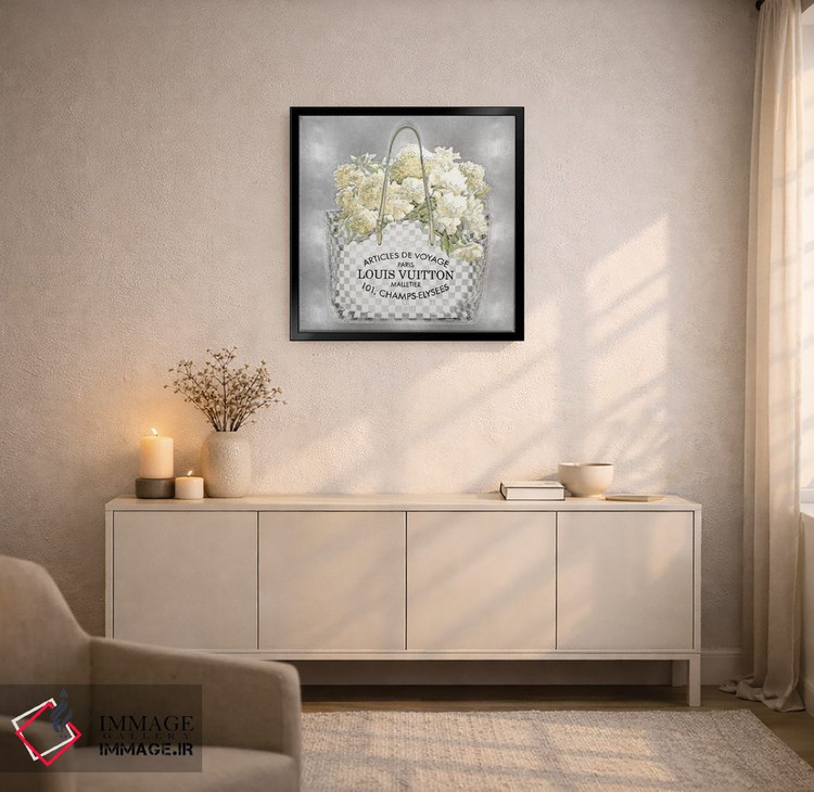 تابلو دکوراتیو دسته گل گلدار روی زمینه نقره ای اثر مدلین بلیک - D4B