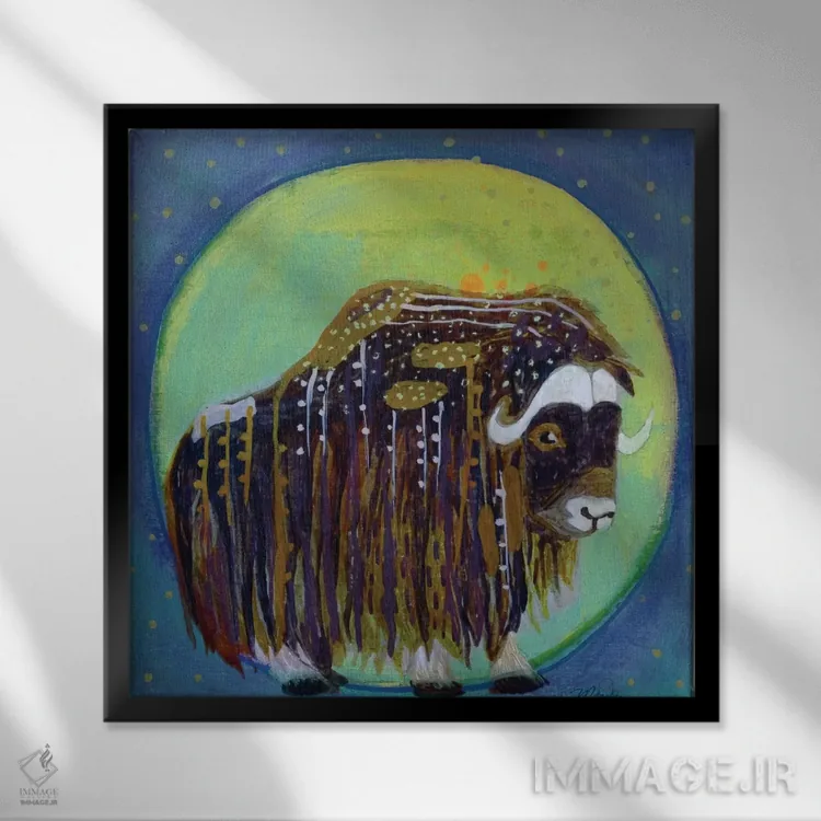 تابلو دکوراتیو ماه گاومشک اثر مادارا میسون - نمای قابدار مشکی