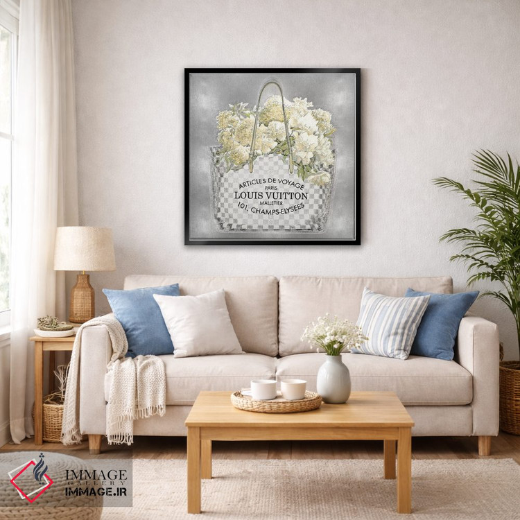 تابلو دکوراتیو دسته گل گلدار روی زمینه نقره ای اثر مدلین بلیک - D5B