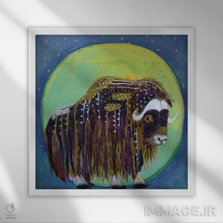 تابلو دکوراتیو ماه گاومشک اثر مادارا میسون - نمای قابدار سفید