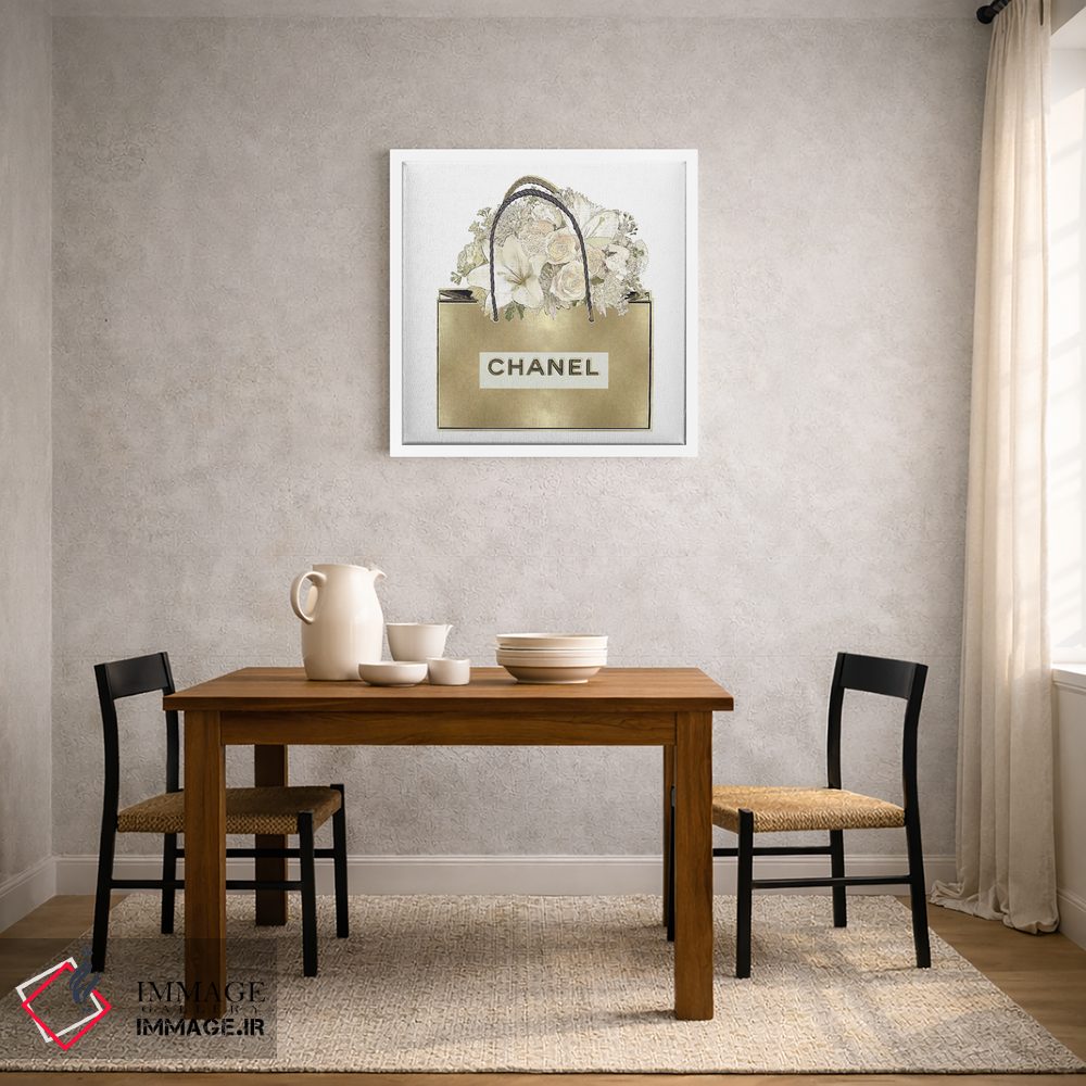 تابلو دکوراتیو کیف طلایی با دسته گل گلدار اثر مدلین بلیک - D2W