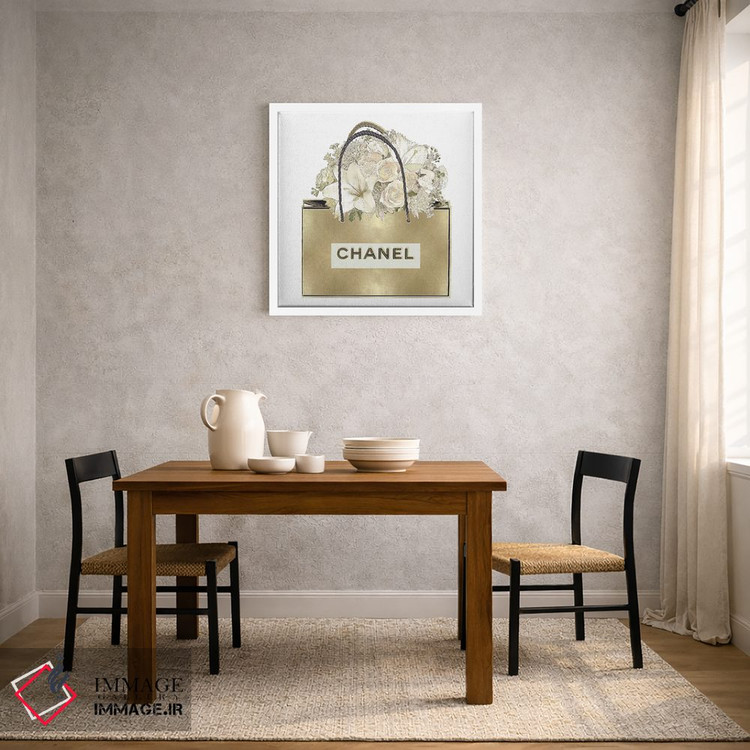 تابلو دکوراتیو کیف طلایی با دسته گل گلدار اثر مدلین بلیک - D2W