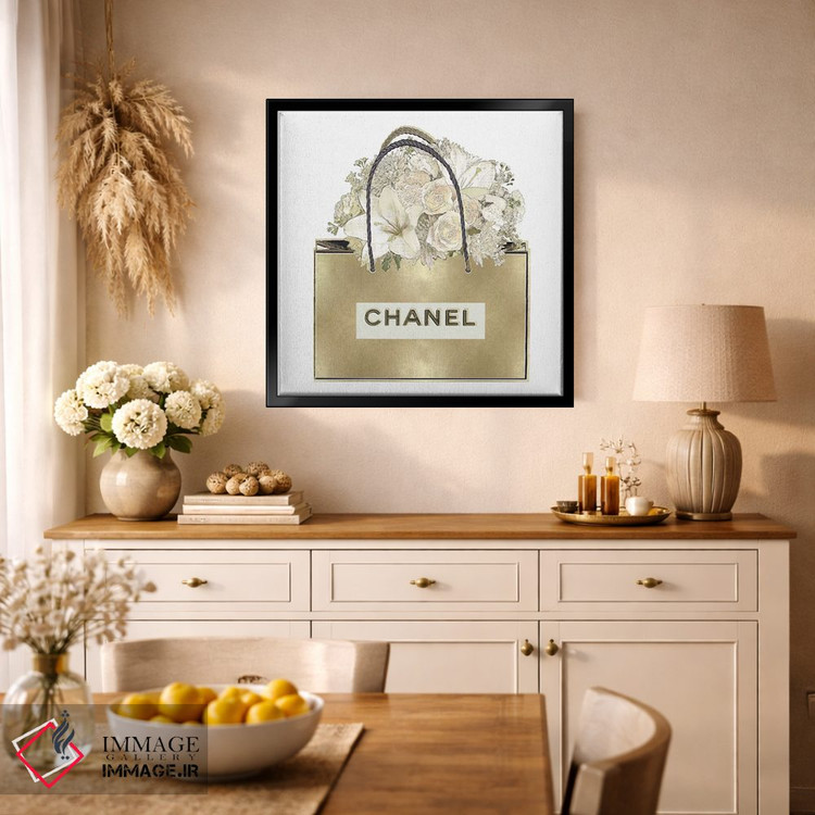 تابلو دکوراتیو کیف طلایی با دسته گل گلدار اثر مدلین بلیک - D1B