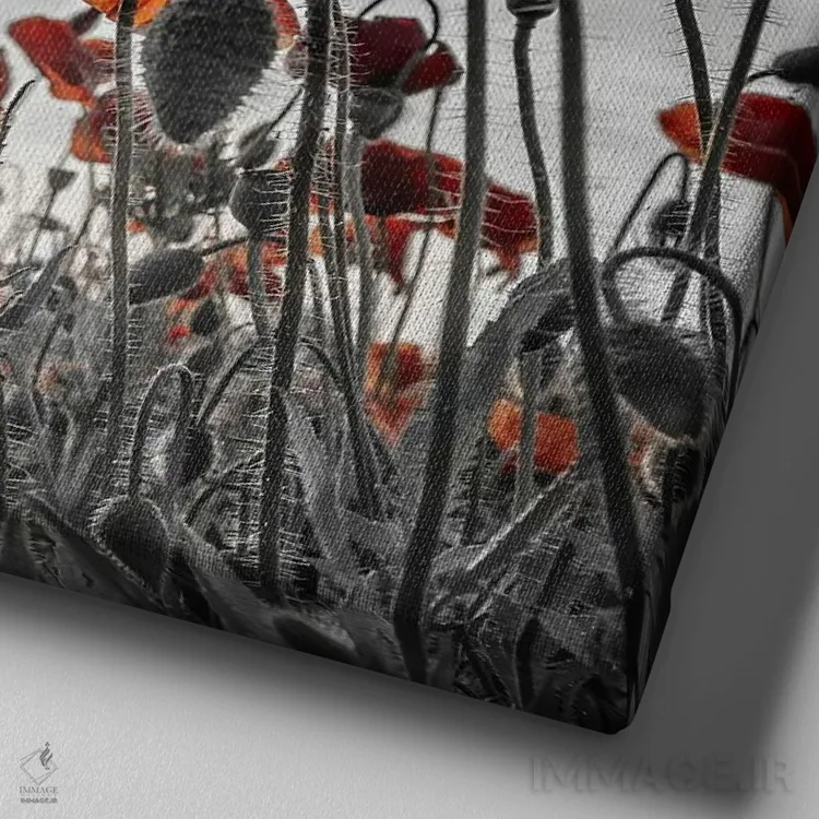 تابلو دکوراتیو شقایق های جذاب با رنگ بندی خاص اثر ملانی ویولا - نمای نزدیک بافت بوم