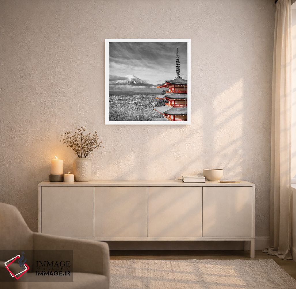 تابلو دکوراتیو نمای دوست داشتنی فوجی با پاگودای چوریتو به سبک کالرکی اثر ملانی ویولا - D4W