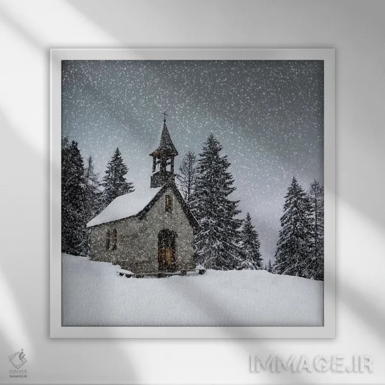 تابلو دکوراتیو قصه زمستان باواریا: نمازخانه آنا اثر ملانی ویولا - نمای قابدار سفید