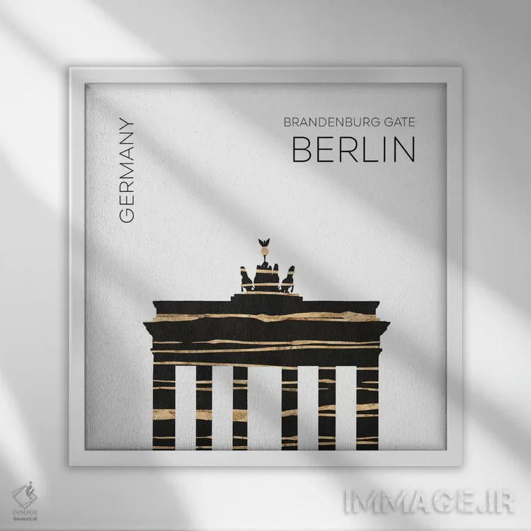 تابلو دکوراتیو هنر شهری دروازه براندنبورگ برلین اثر ملانی ویولا - نمای قابدار سفید
