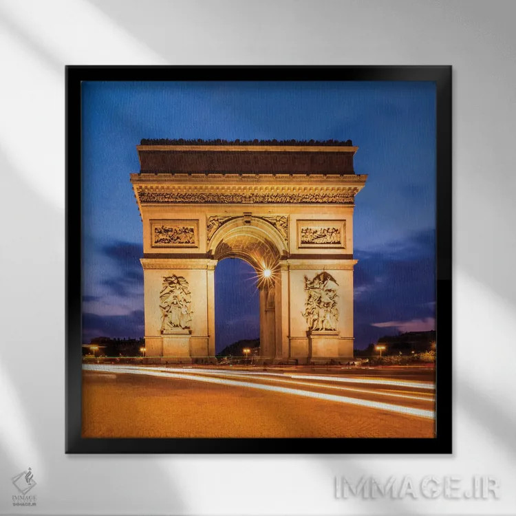 تابلو دکوراتیو پاریس در شب؛ طاق پیروزی اثر ملانی ویولا - نمای قابدار مشکی
