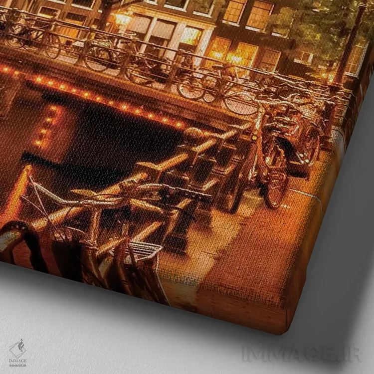 تابلو دکوراتیو غروب رویایی آمستردام اثر ملانی ویولا - نمای نزدیک بافت بوم