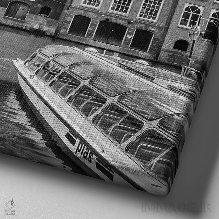 تابلو دکوراتیو خیابان دامراک و خانه های رقصان آمستردام | تک رنگ اثر ملانی ویولا - نمای نزدیک بافت بوم