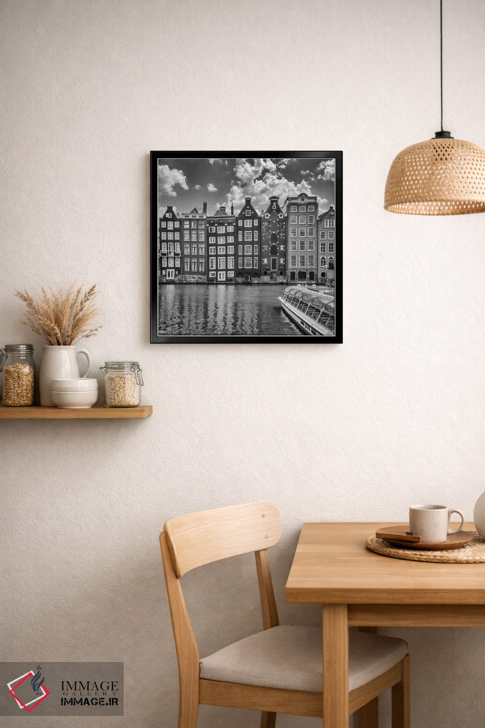 تابلو دکوراتیو خیابان دامراک و خانه های رقصان آمستردام | تک رنگ اثر ملانی ویولا - D4B