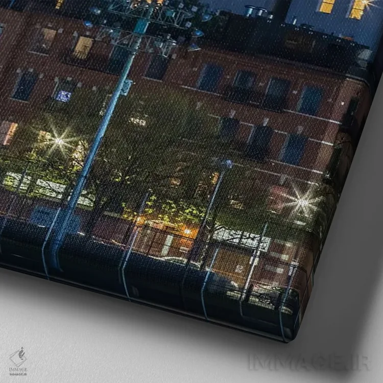 تابلو دکوراتیو افق بوستون در ساعت آبی اثر ملانی ویولا - نمای نزدیک بافت بوم