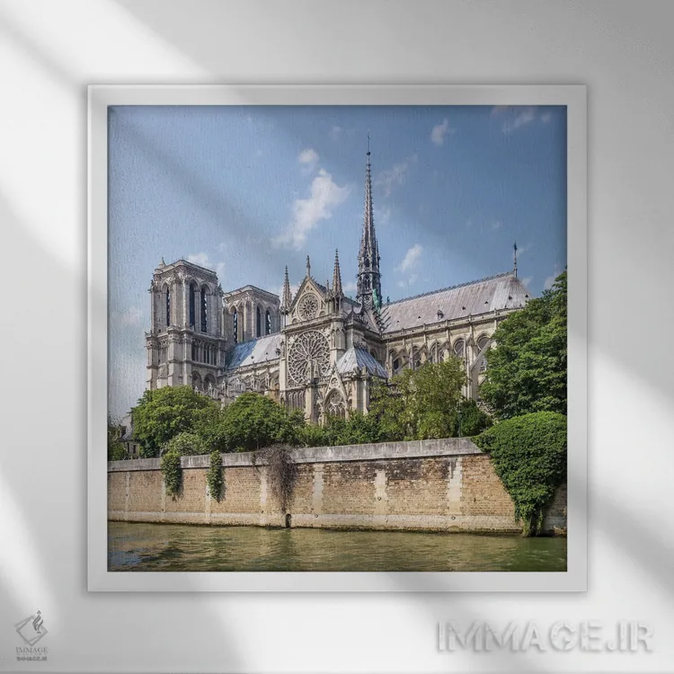 تابلو دکوراتیو کلیسای نوتردام و رود سن اثر ملانی ویولا - نمای قابدار سفید