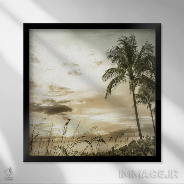 تابلو دکوراتیو غروب درخشان وینتیج در ساحل بونیتا اثر ملانی ویولا - نمای قابدار مشکی