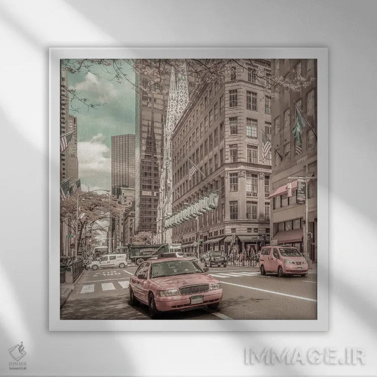 تابلو دکوراتیو خیابان پنجم منهتن اثر ملانی ویولا - نمای قابدار سفید