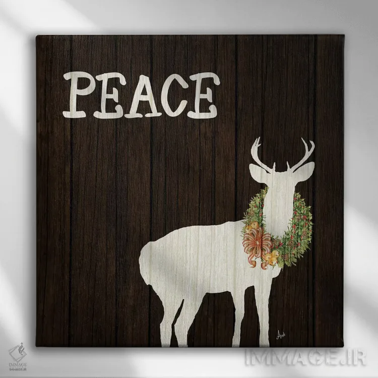 تابلو دکوراتیو گوزن چوبی با تاج گل ۲ اثر اندی متز - نمای روبهرو روی دیوار