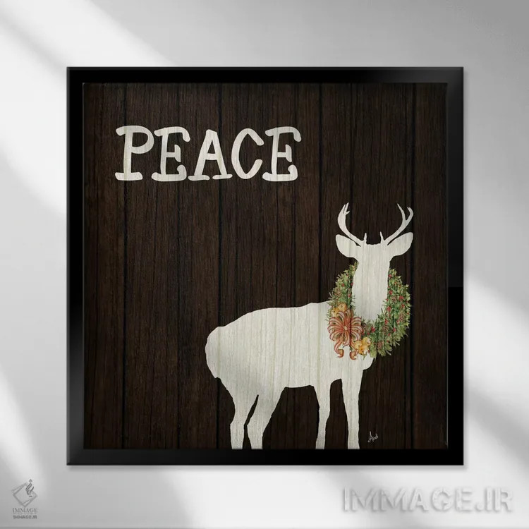 تابلو دکوراتیو گوزن چوبی با تاج گل ۲ اثر اندی متز - نمای قابدار مشکی