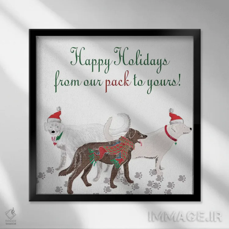 تابلو دکوراتیو بسته تعطیلات سگ ها ۱ اثر اندی متز - نمای قابدار مشکی