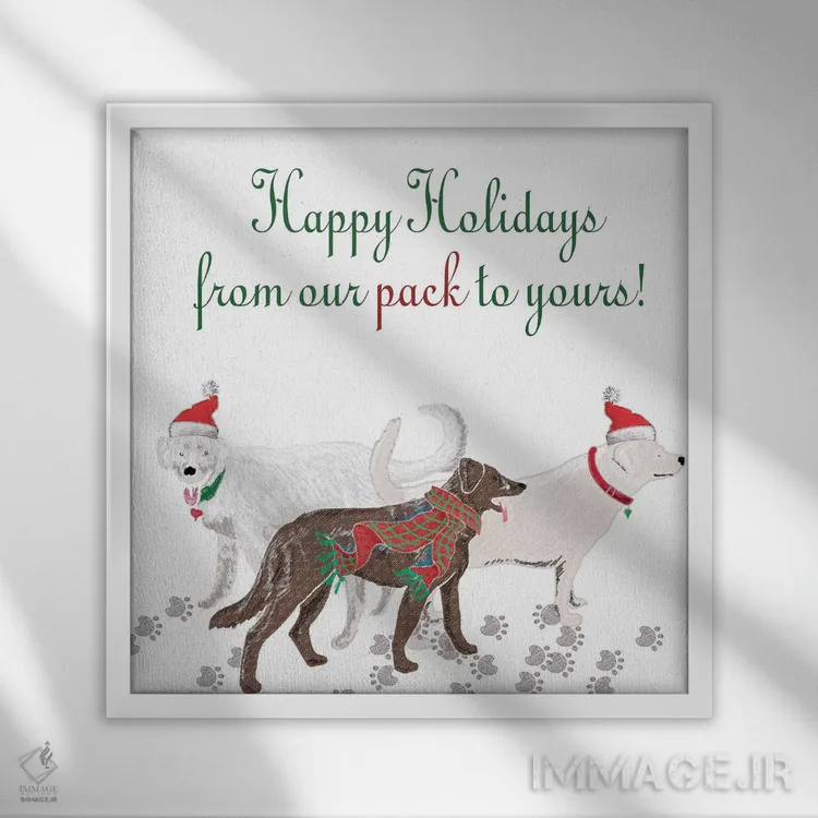تابلو دکوراتیو بسته تعطیلات سگ ها ۱ اثر اندی متز - نمای قابدار سفید