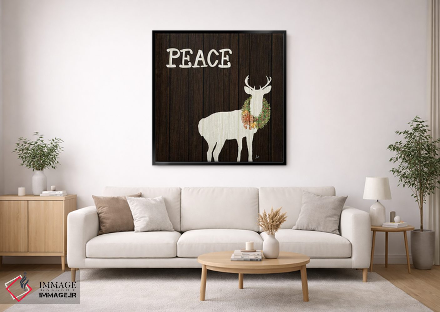 تابلو دکوراتیو گوزن چوبی با تاج گل ۲ اثر اندی متز - D1B