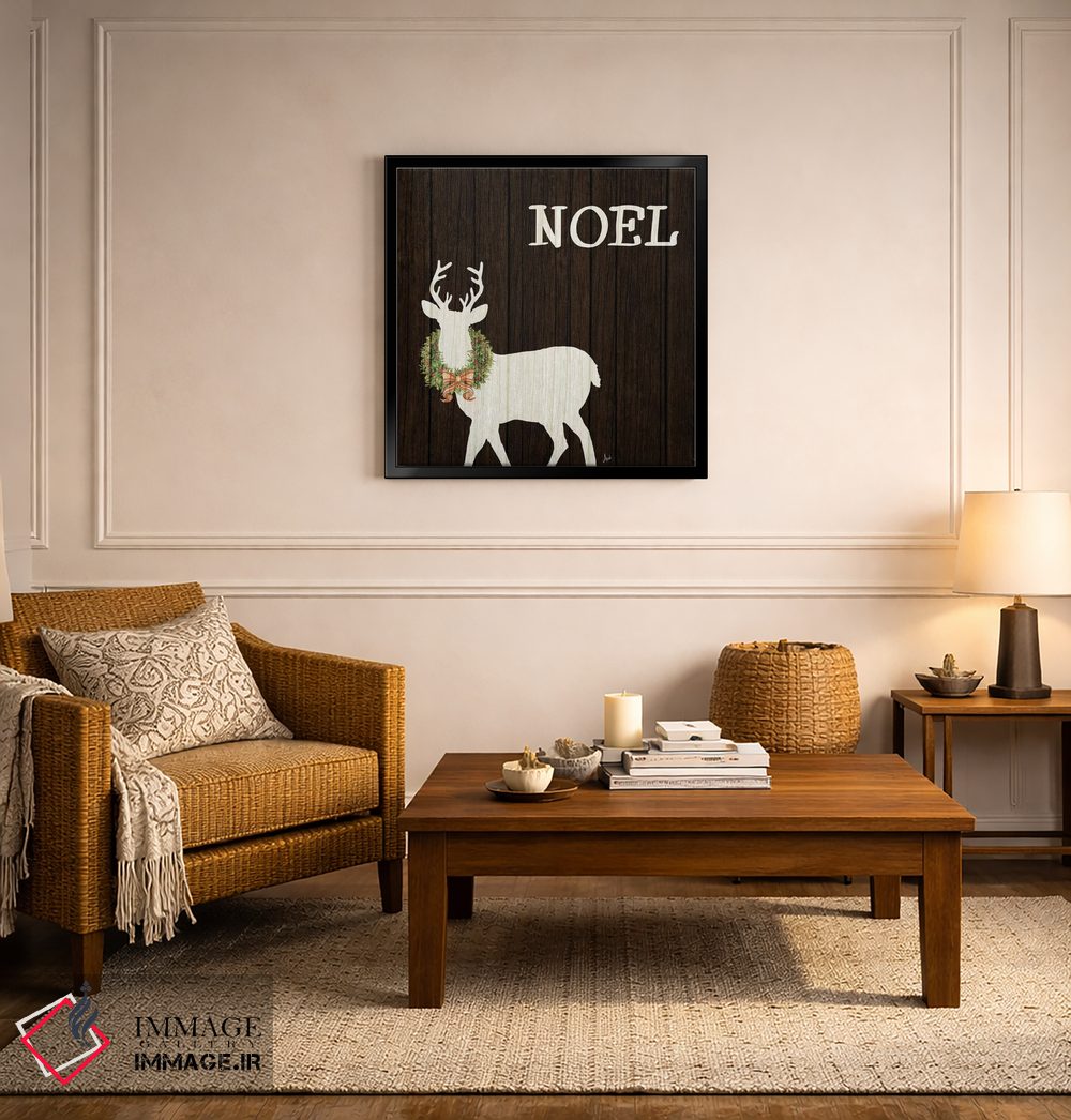 تابلو دکوراتیو گوزن چوبی با تاج گل ۱ اثر اندی متز - D6B