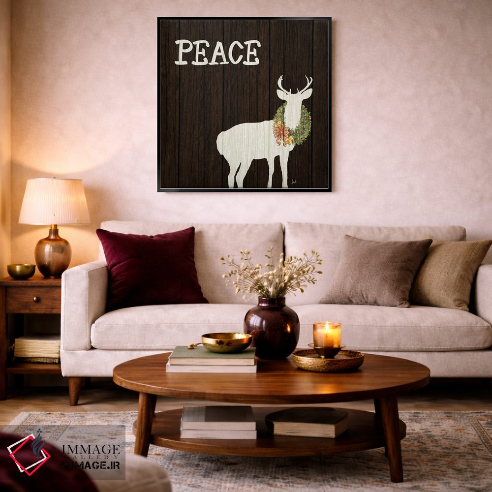 تابلو دکوراتیو گوزن چوبی با تاج گل ۲ اثر اندی متز - D4B