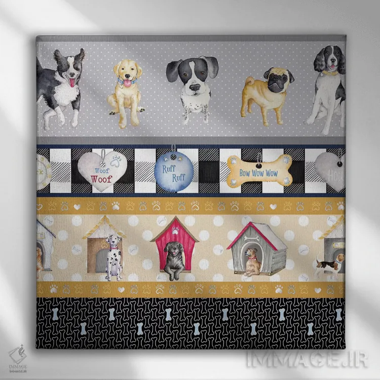 تابلو دکوراتیو زندگی یک سگ روی پنل چهارخانه اثر اندی متز - نمای روبهرو روی دیوار