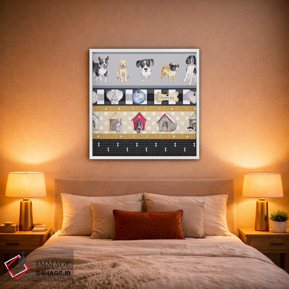 تابلو دکوراتیو زندگی یک سگ روی پنل چهارخانه اثر اندی متز - D1W