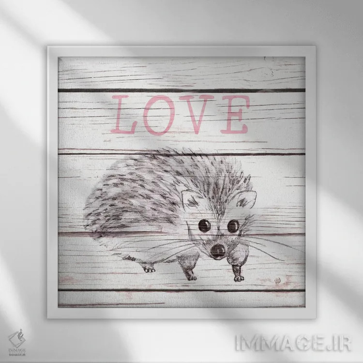 تابلو دکوراتیو عشق جوجه تیغی اثر اندی متز - نمای قابدار سفید